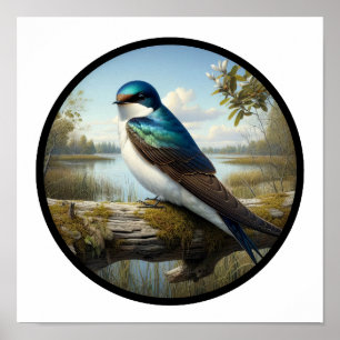 A Circular 3D Image of a Tree Swallow Poster