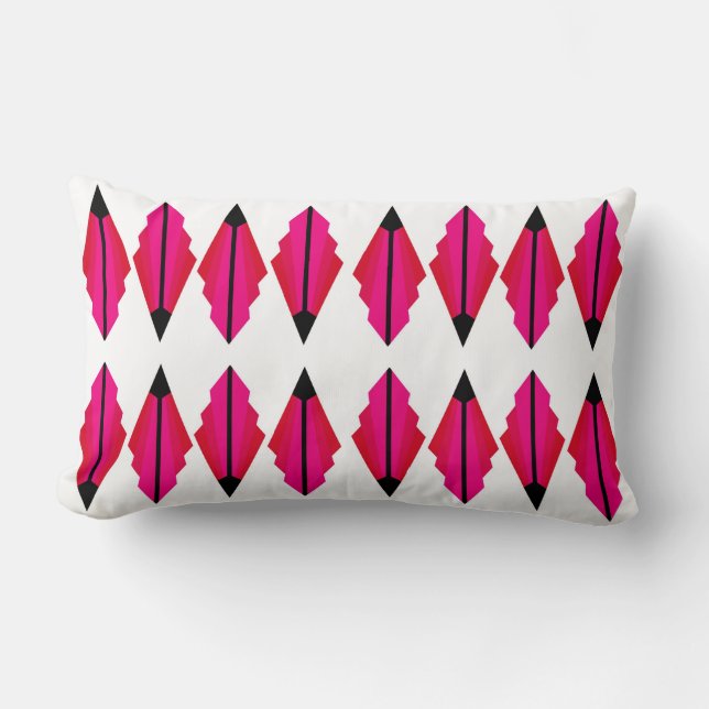 A Classic Art Deco Pattern in Deep Pinks Lumbar Pillow (Front)