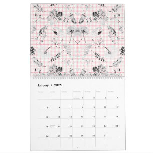  A classic black and white floral wallpaper featur Calendar