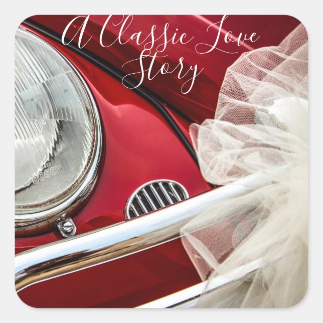 A classic car love story red white wedding  square sticker (Front)