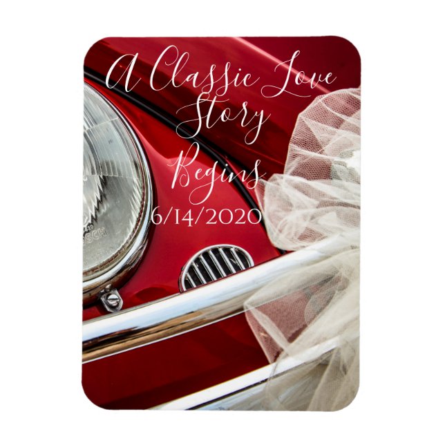 A classic car love story save the date magnet (Vertical)