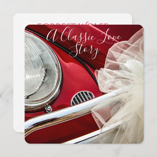 A classic car love story wedding invitation (Front/Back)