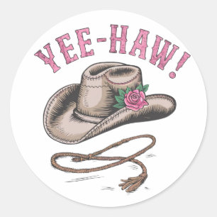 A classic cowboy hat adorned with a single pink round sticker