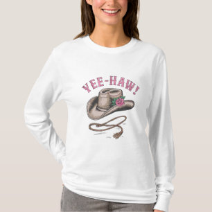 A classic cowboy hat adorned with a single pink T-Shirt
