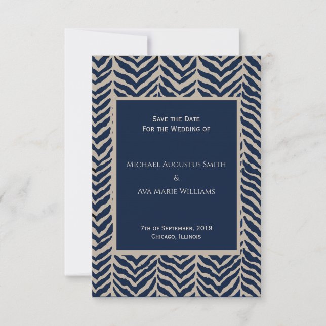 A classic herringbone Wedding Save the Date card (Front)
