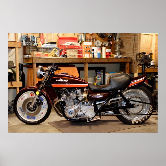 A Classic Kawasaki 1974 Z1  Modified Drag Bike Poster (Front)