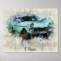 A classic old pale Blue car poster