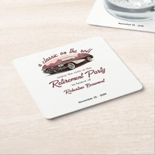A Classic on the Roll Retro Car Retirement Party Square Paper Coaster