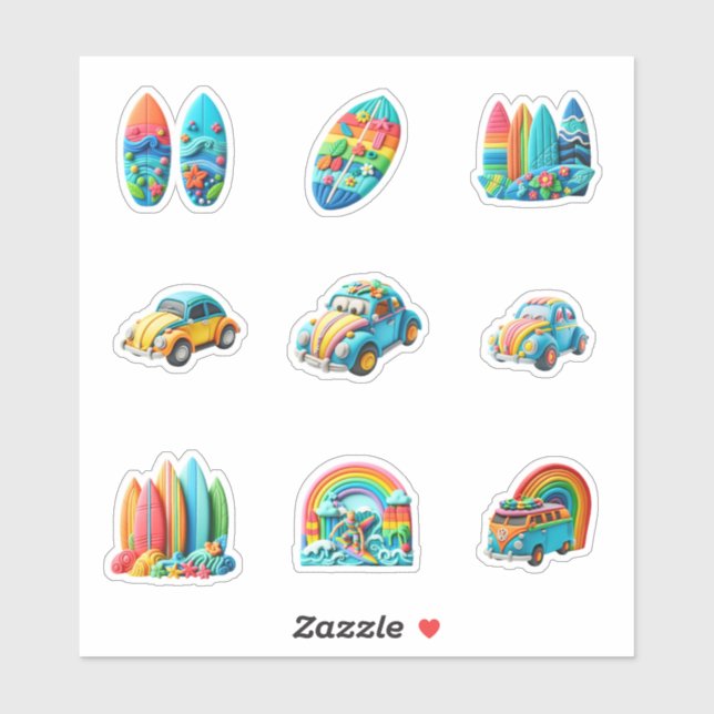 a clay modeling colorful collection car and surfbo (Sheet)