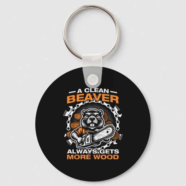 A Clean Beaver Lumberjack Forestry Worker Chainsaw Keychain (Front)