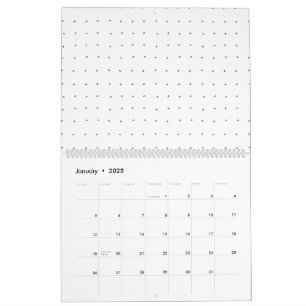 A clean white backdrop featuring tiny dots scatter calendar