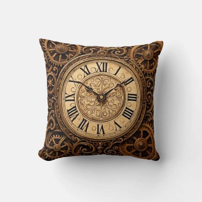 A Clockwork Gold Throw Pillow (Front)