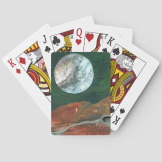 A close up view of fantasy worlds and their moons  playing cards
