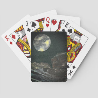 A close up view of fantasy worlds and their moons  playing cards
