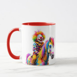 A clown and his multicolored horse. mug