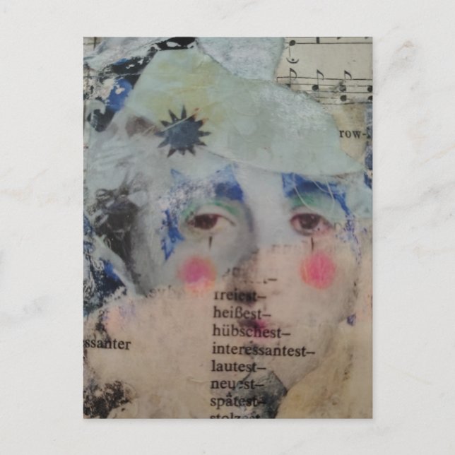 A Clown Face Abstract mixed media collage Postcard (Front)