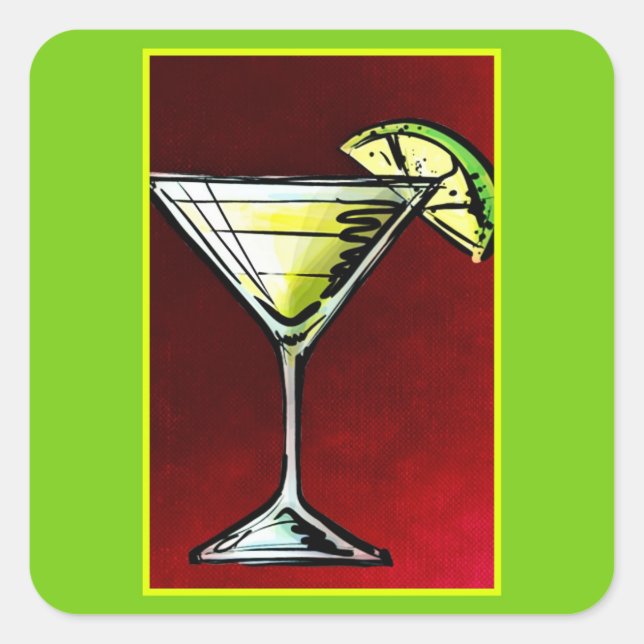 A Cocktail Drink in a Martini Glass with Lime Square Sticker (Front)