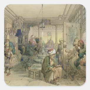 A Coffee House, Constantinople, 1854 (pen & ink & Square Sticker
