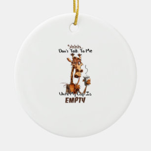 A Cold Giraffe With A Cup Of Coffee  Ceramic Ornament