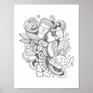 A Collage of Various Items Colouring Wall Poster