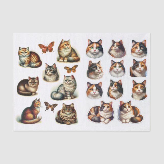 A Collection of Fussy Cuts Featuring Calico Cats Tissue Paper (Front)