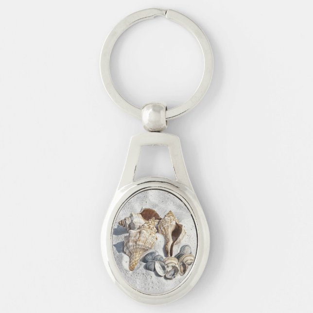 A Collection of Seashells on Sand Keychain (Front)