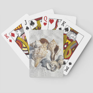 A Collection of Seashells on Sand Playing Cards