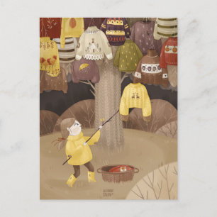 A collector of cozy sweaters by Alexandra Dikaia Postcard