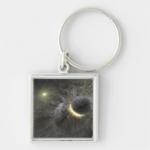 A collision between massive objects in space keychain