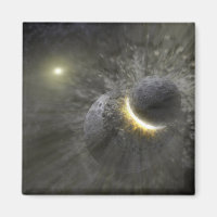 A collision between massive objects in space
