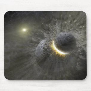 A collision between massive objects in space mouse pad