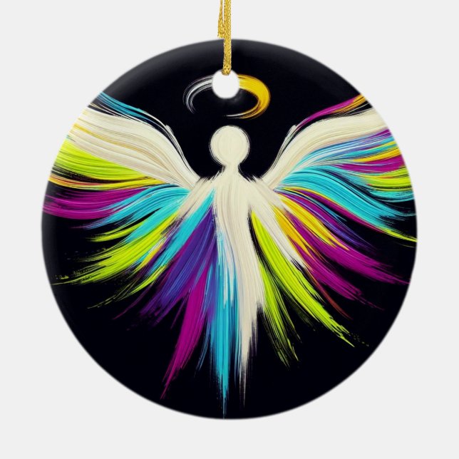 A Colorful Angel Christmas Tree Ceramic Ornament (Back)