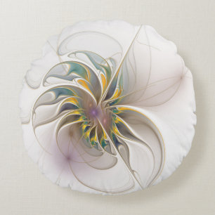 A colorful fractal ornament. Abstract Flower art Round Pillow