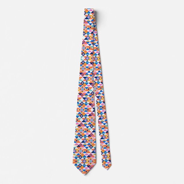 A colorful necktie with a vibrant geometric  (Front)