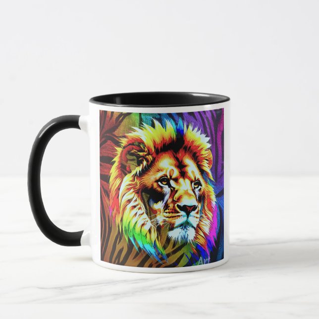 A colorful portrait of a lion. mug (Left)