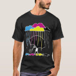 A Colorful Rain T-Shirt<br><div class="desc">© 2009 Socialite Designs. Bright (CMYK) clouds and rain leaving colored puddles and a character holding an umbrella. Many styles and colors of t-shirts to choose from.</div>