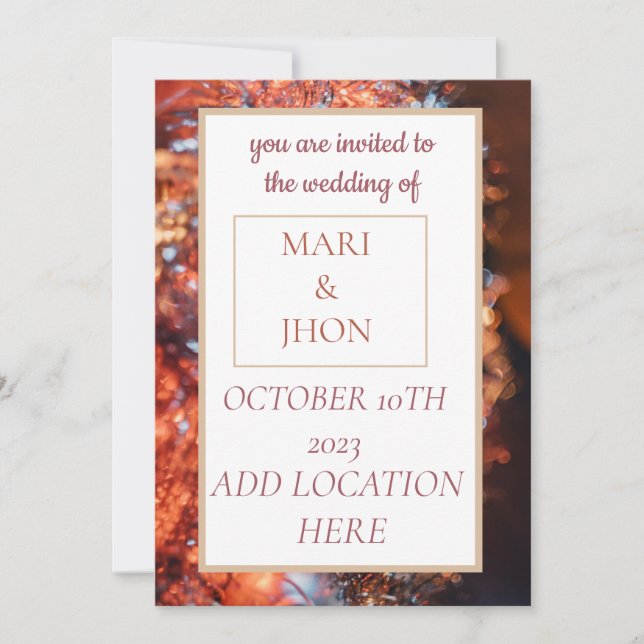 A colorful wedding invitation intimate & warm. (Devant)