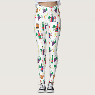 A colorful wine-themed pattern leggings