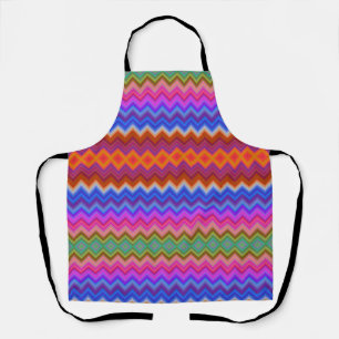 A colorful zigzag-patterned apron with vibrant 