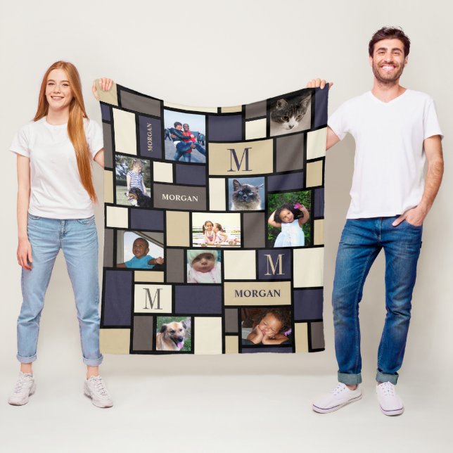 A Colour Block Coastal Calm Modern Chic 10 Photo Fleece Blanket (In Situ)