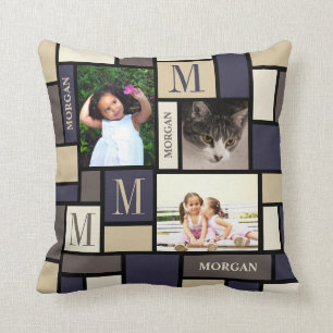 A Colour Block Coastal Calm Modern Chic 3 Photo Throw Pillow
