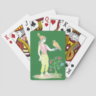 A coloured-pencil drawing of a woman playing cards