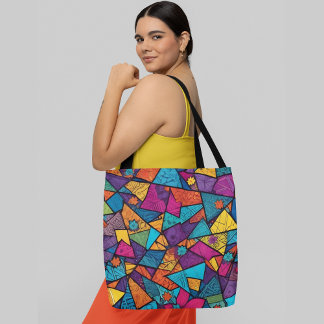 A colourful abstract pattern composed geometric tote bag