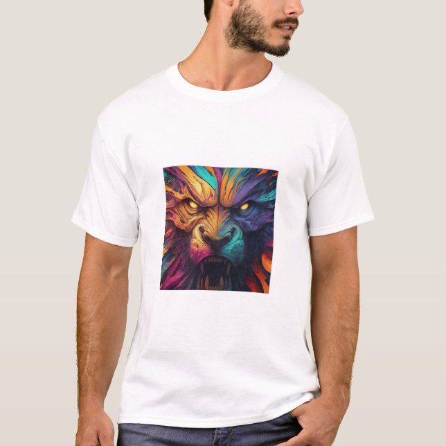 A Colourful and abstract wolf's design T-shirt  (Front)