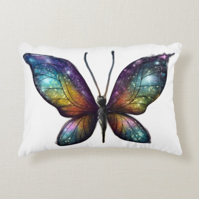 A colourful butterfly with galaxy-like wings is de accent pillow (Front)