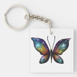 A colourful butterfly with galaxy-like wings is de keychain
