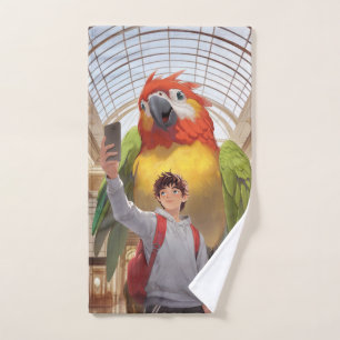 A Colourful Encounter – Giant Parrot at the Museum Bath Towel Set