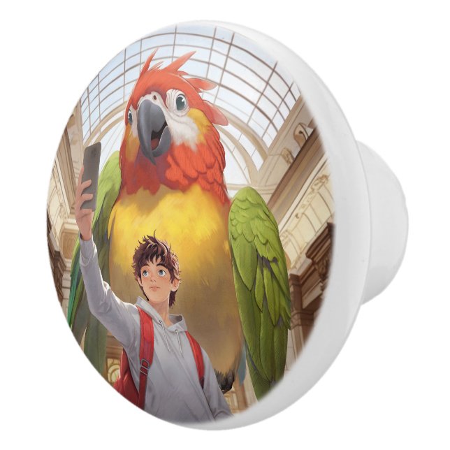 A Colourful Encounter – Giant Parrot at the Museum Ceramic Knob (Right)