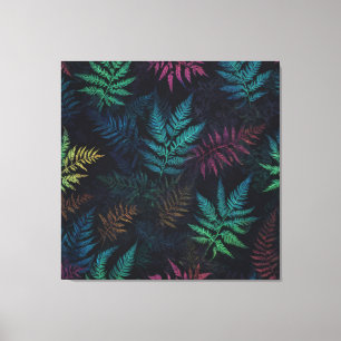 a colourful fern leaves on a black background canvas print