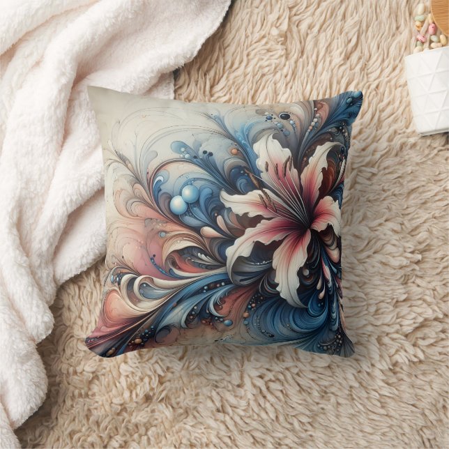 A Colourful Floral Design With Swirling Patterns Throw Pillow (Blanket)